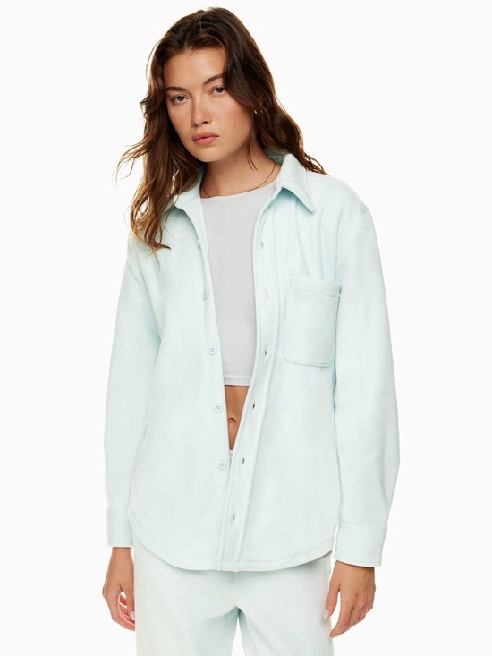 TNA Tops - Aritzia TNA Sno Polar Button-Up Shirt Fleece Glacier Blue NWT Size 2XL Cozy